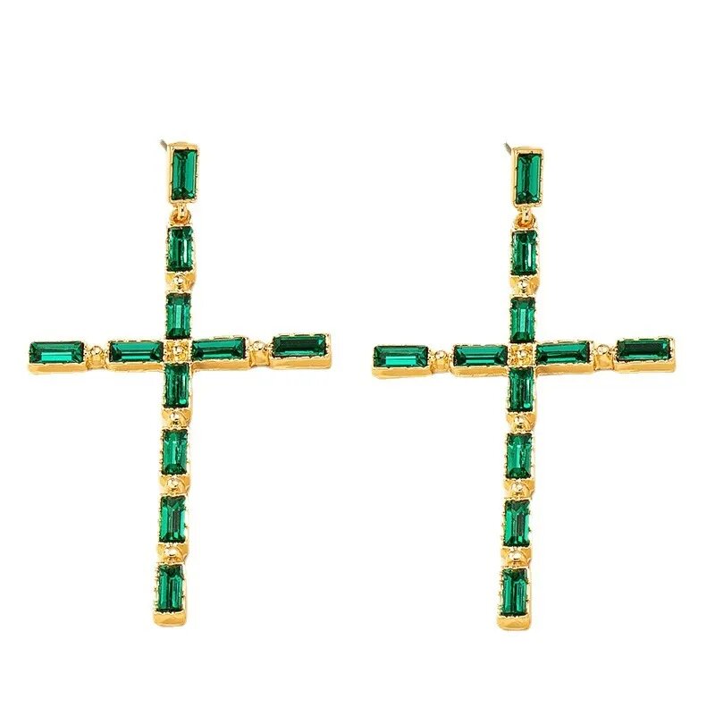 Emerald Cross Earrings